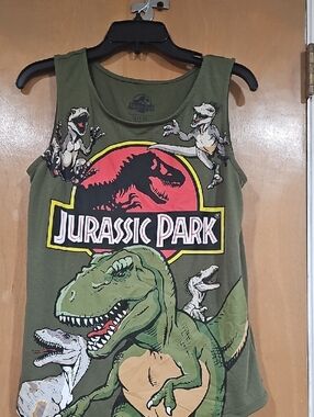Jurassic Park Olive Green Kids Tank Top - Dinosaur Graphic